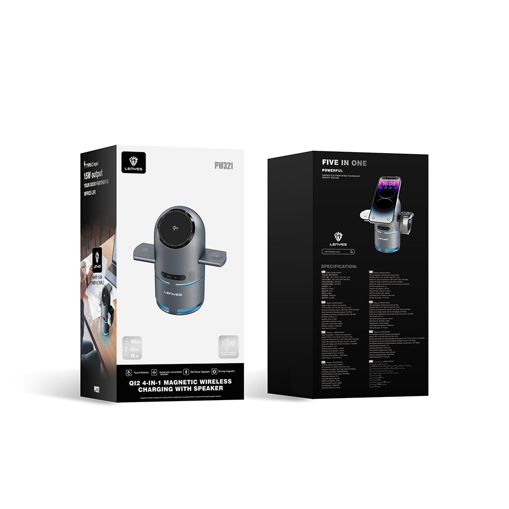 Lenyes PW321 Qi2 Şarj Teknolojili Bluetooth Speaker Hoparlör Özellikli Telefon&Akıllı Saat&Kulaklık 15W 4in1 Kablosuz Şarj Standı Lenyes PW321 Qi2 Şarj Teknolojili Bluetooth Speaker Hoparlör Özellikli Telefon&Akıllı Saat&Kulaklık 15W 4in1 Kablosuz Şarj Standı